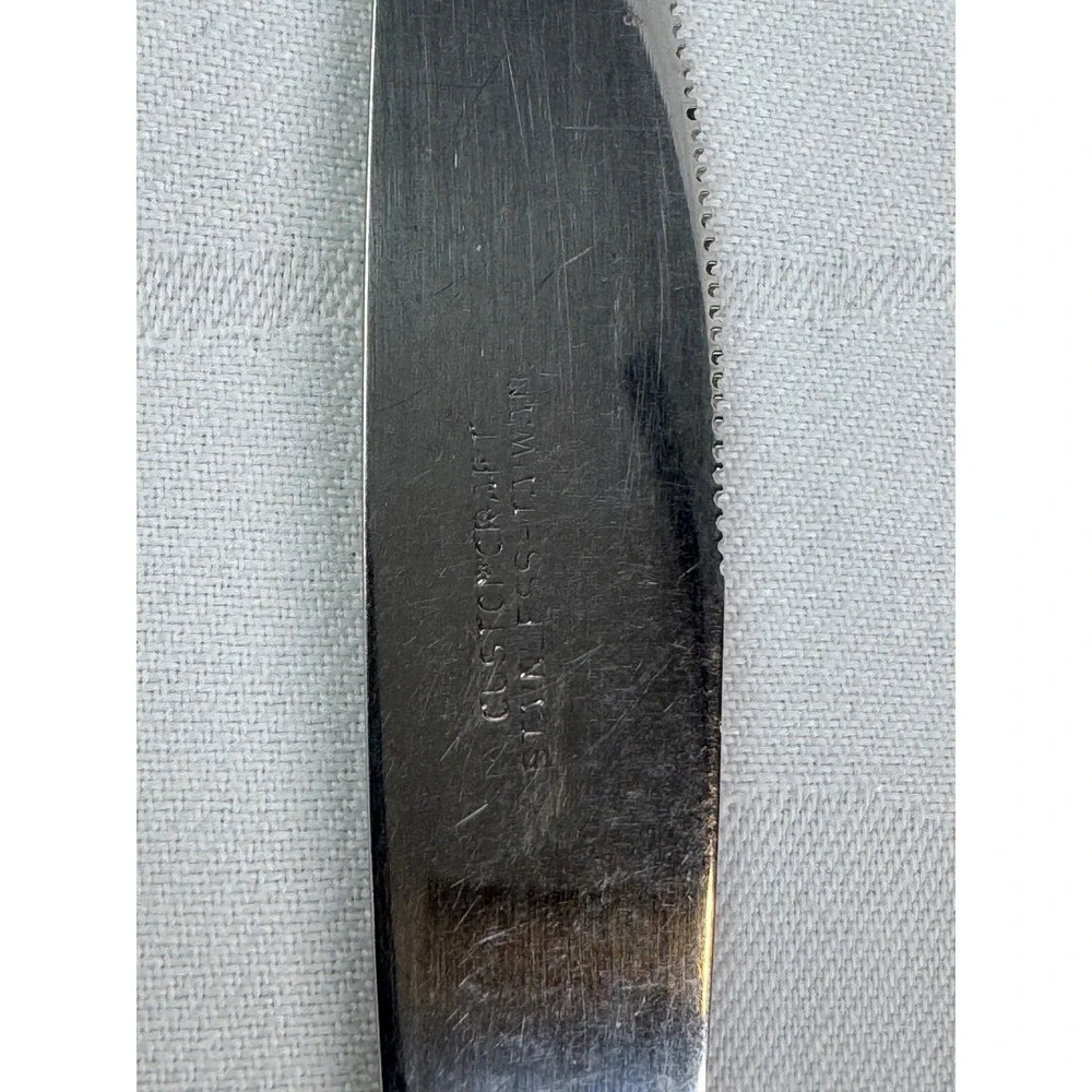 Customcraft Stainless Steel Dinner Knife Floral Scroll Pattern Serrated Taiwan
